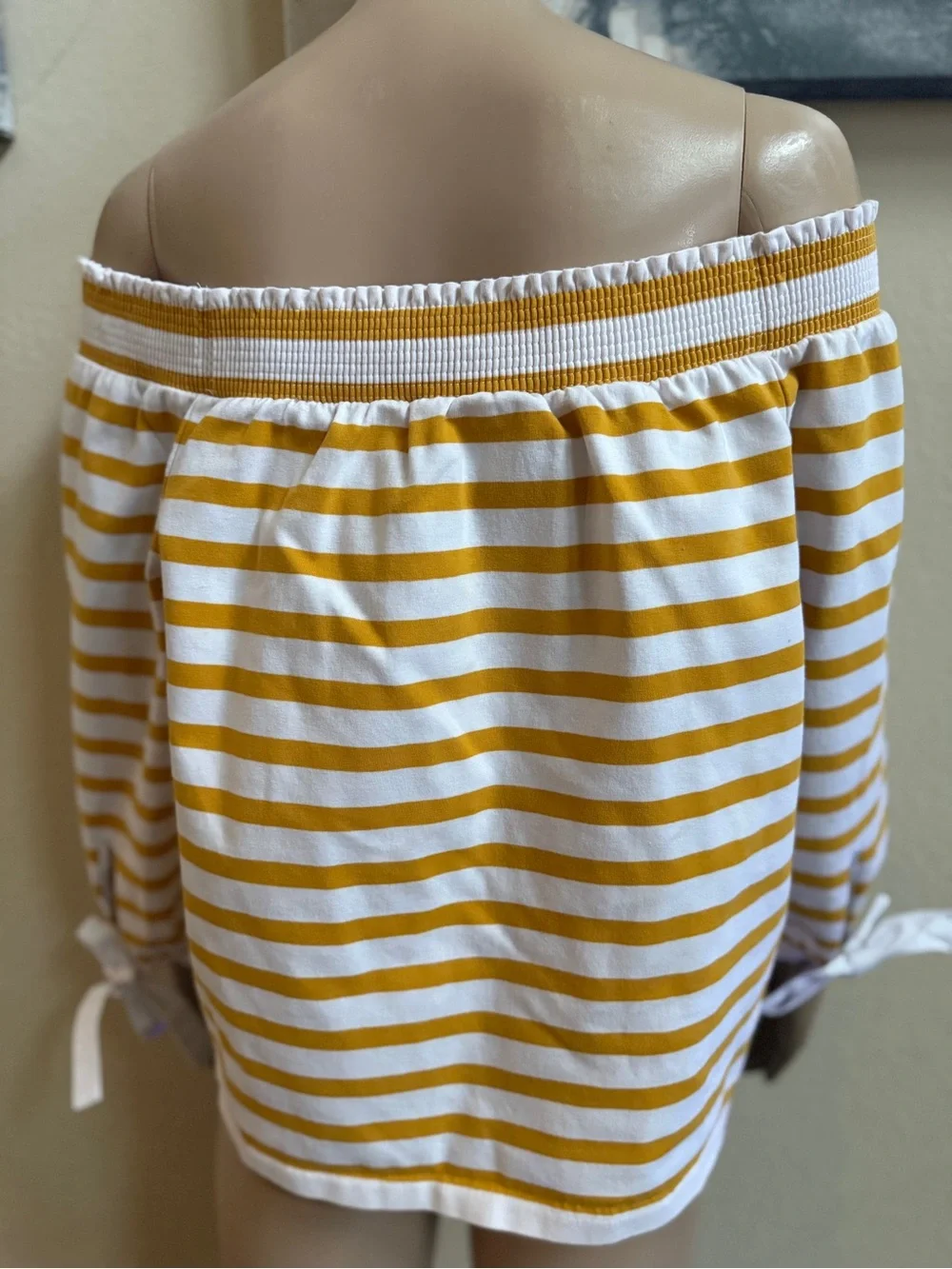 J. Crew Yellow and White Striped Off-Shoulder Top size large